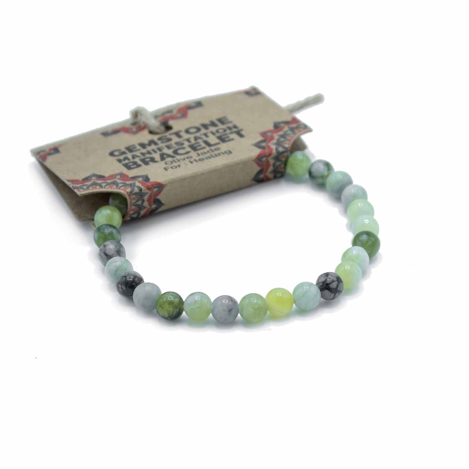 Pulsera de manifestación de piedras preciosas - Jade oliva - Curación - Imagen 2