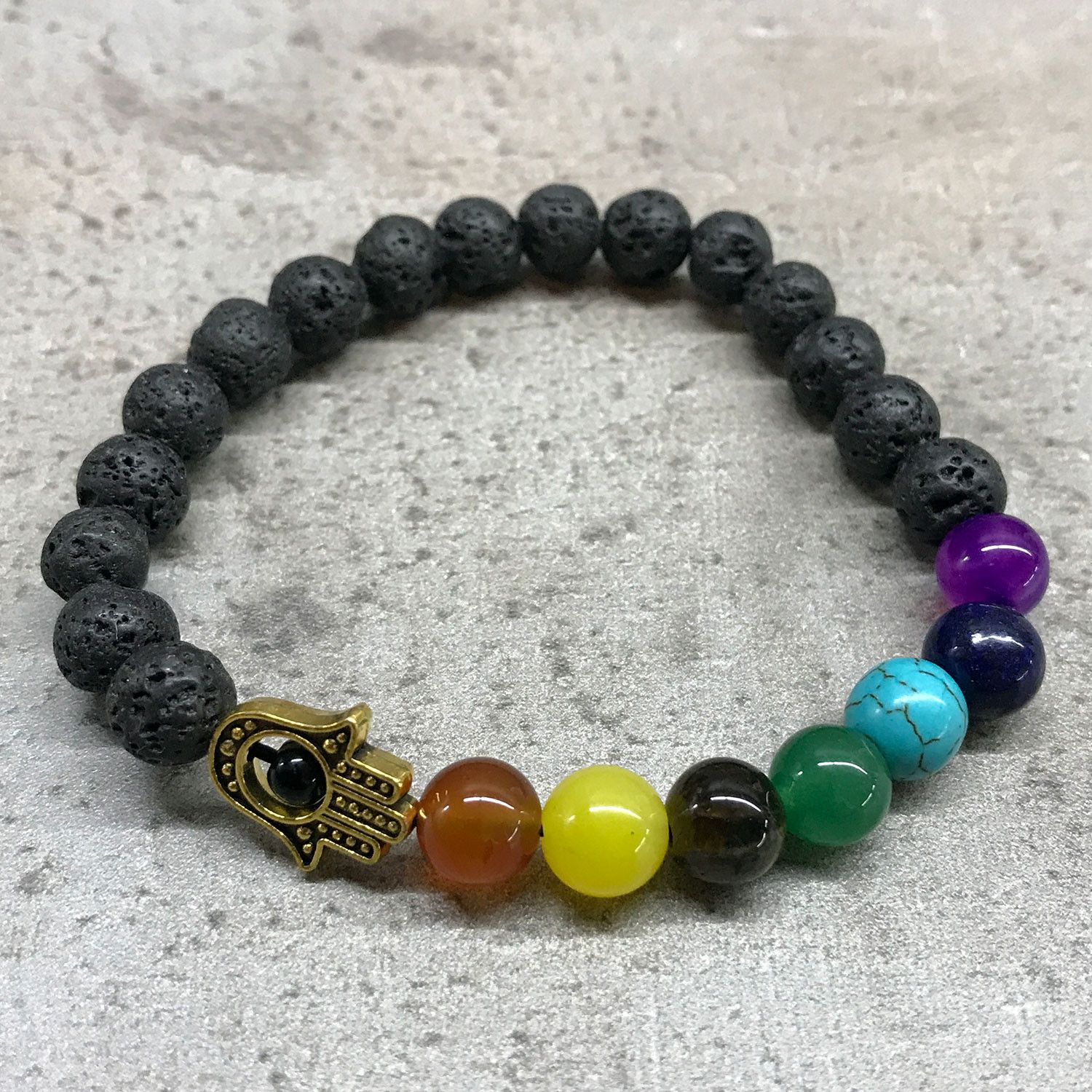Pulsera de Piedra de Lava - Hamsa - Chakra - Imagen 2