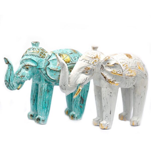Elefante Tallado en Madera - Oro Turquesa - Imagen 5