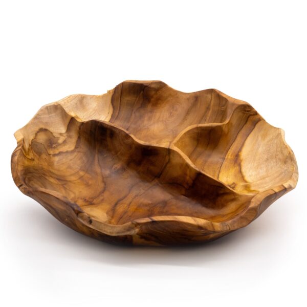 Frutero redondo liso de madera de teca de tres secciones - 30x5.5cm - Imagen 2