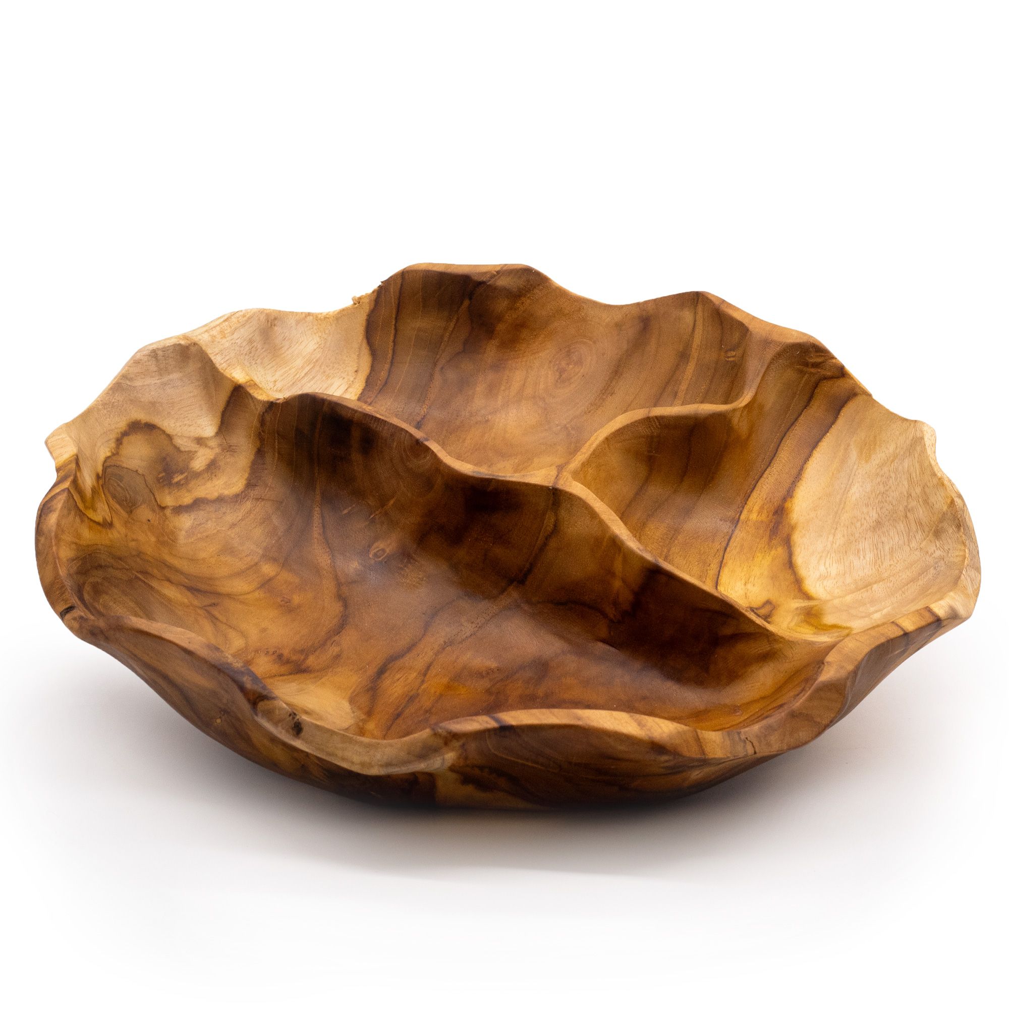 Frutero redondo liso de madera de teca de tres secciones - 30x5.5cm - Imagen 2