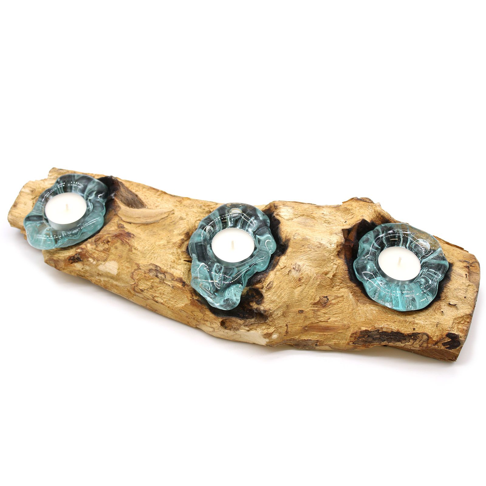 Portavelas triple plano de vidrio Molton sobre madera - Imagen 6