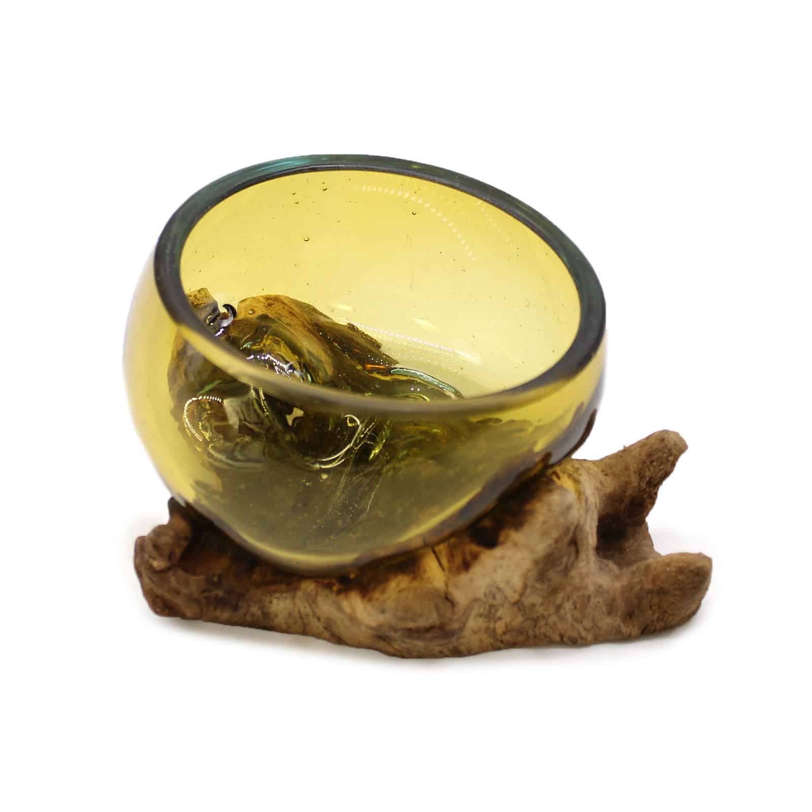 Mini Cuenco Ámbar de Vidrio Fundido sobre Madera - Imagen 2