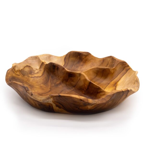 Frutero redondo liso de madera de teca de tres secciones - 30x5.5cm - Imagen 3