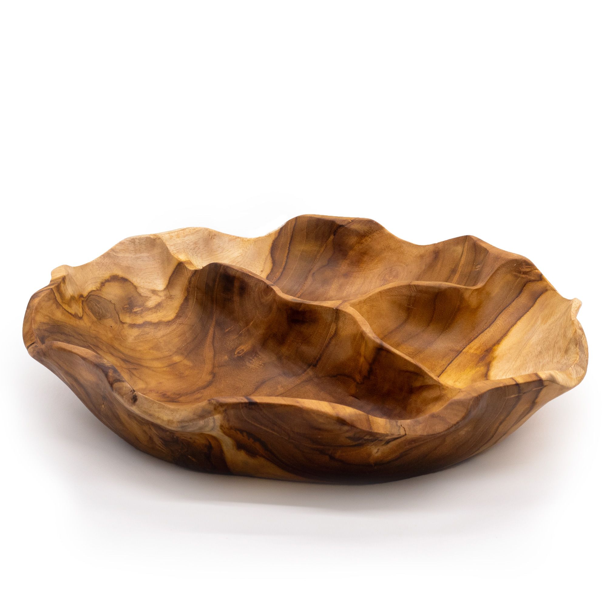 Frutero redondo liso de madera de teca de tres secciones - 30x5.5cm - Imagen 3