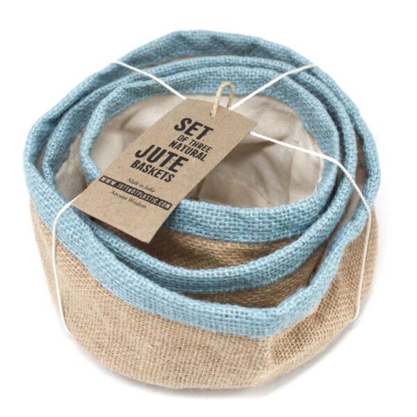 Conjunto de 3 cestas de yute natural - Verde azulado - Imagen 2