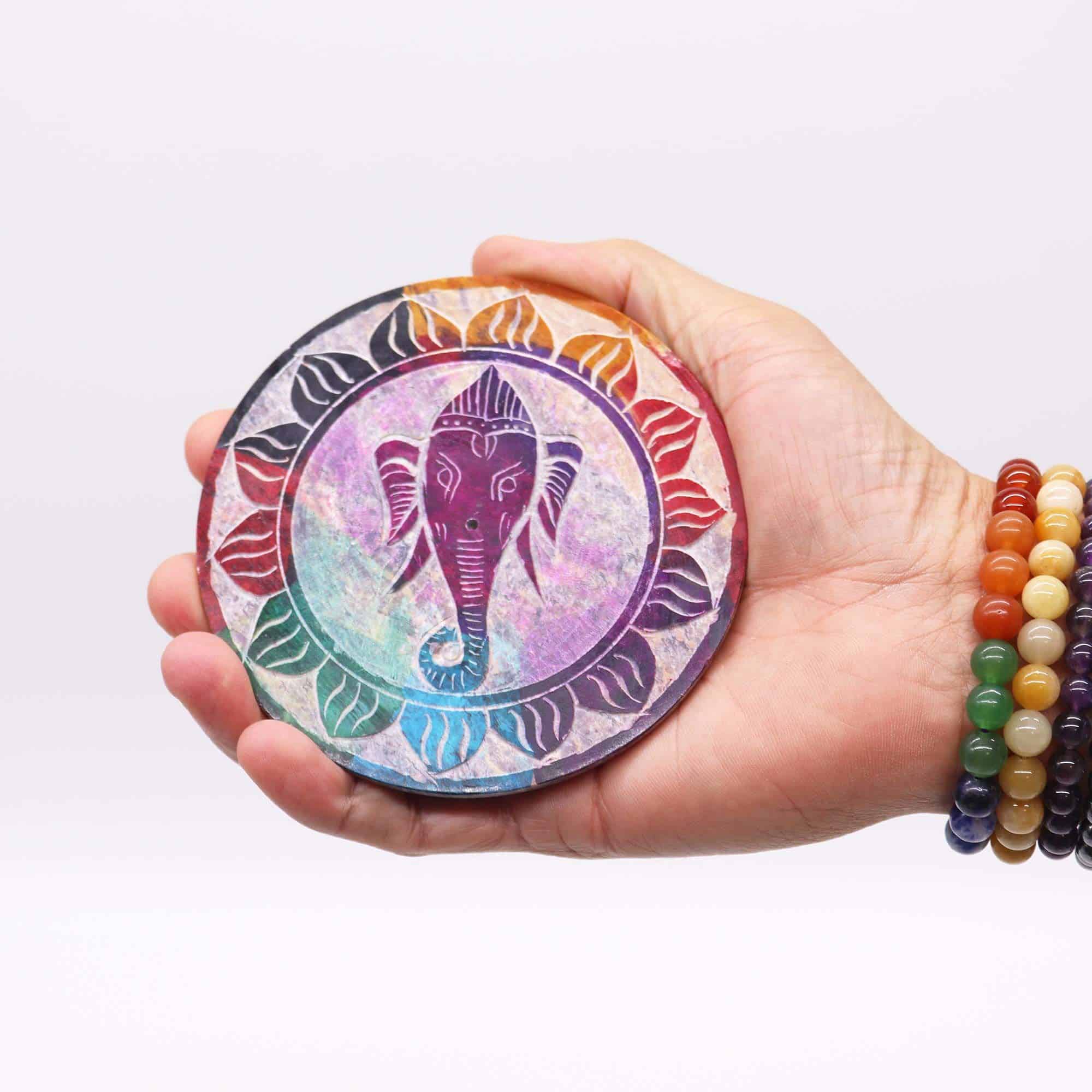 Porta-incienso Disco de Esteatita 10cm - Ganesha - Imagen 3