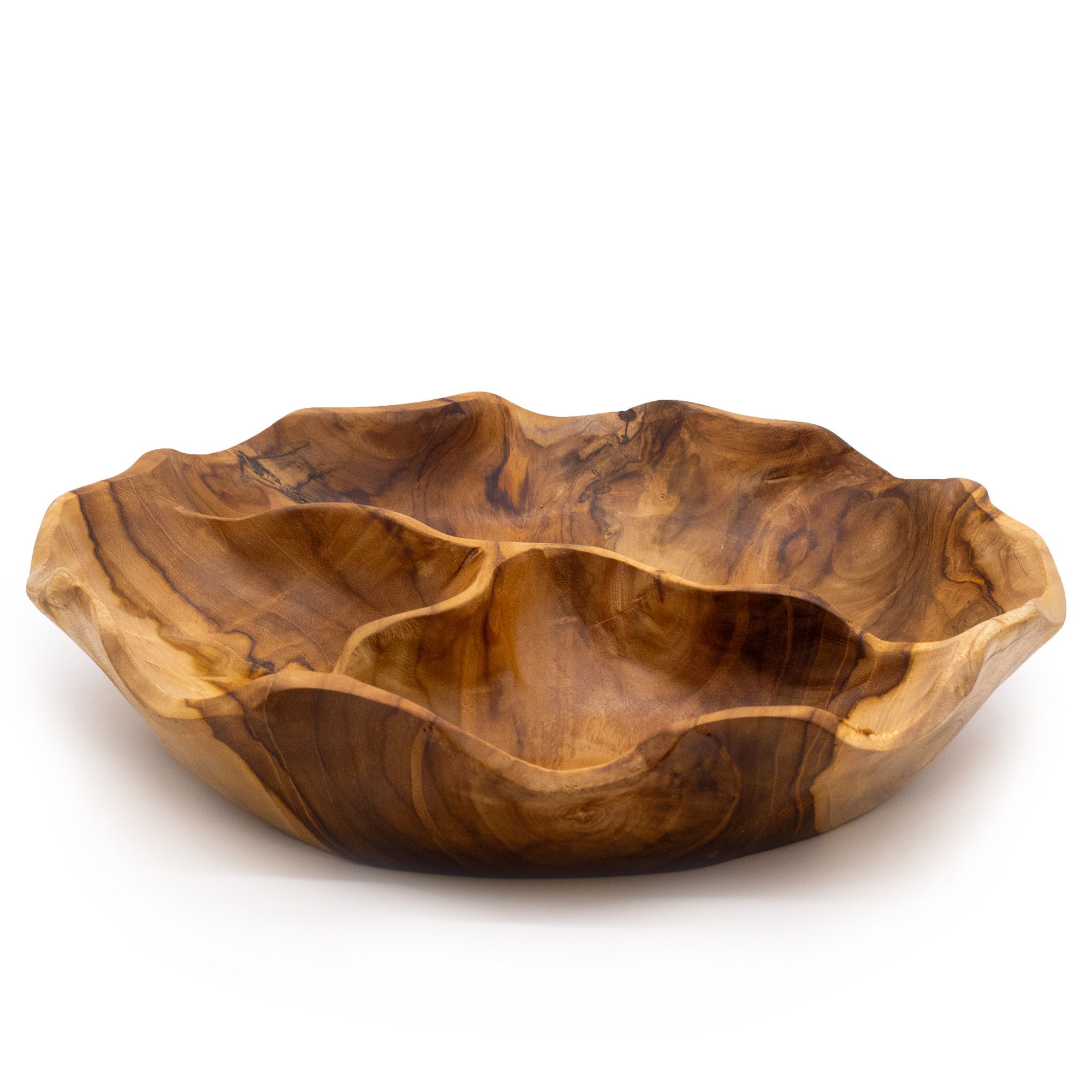 Frutero redondo liso de madera de teca de tres secciones - 30x5.5cm - Imagen 4