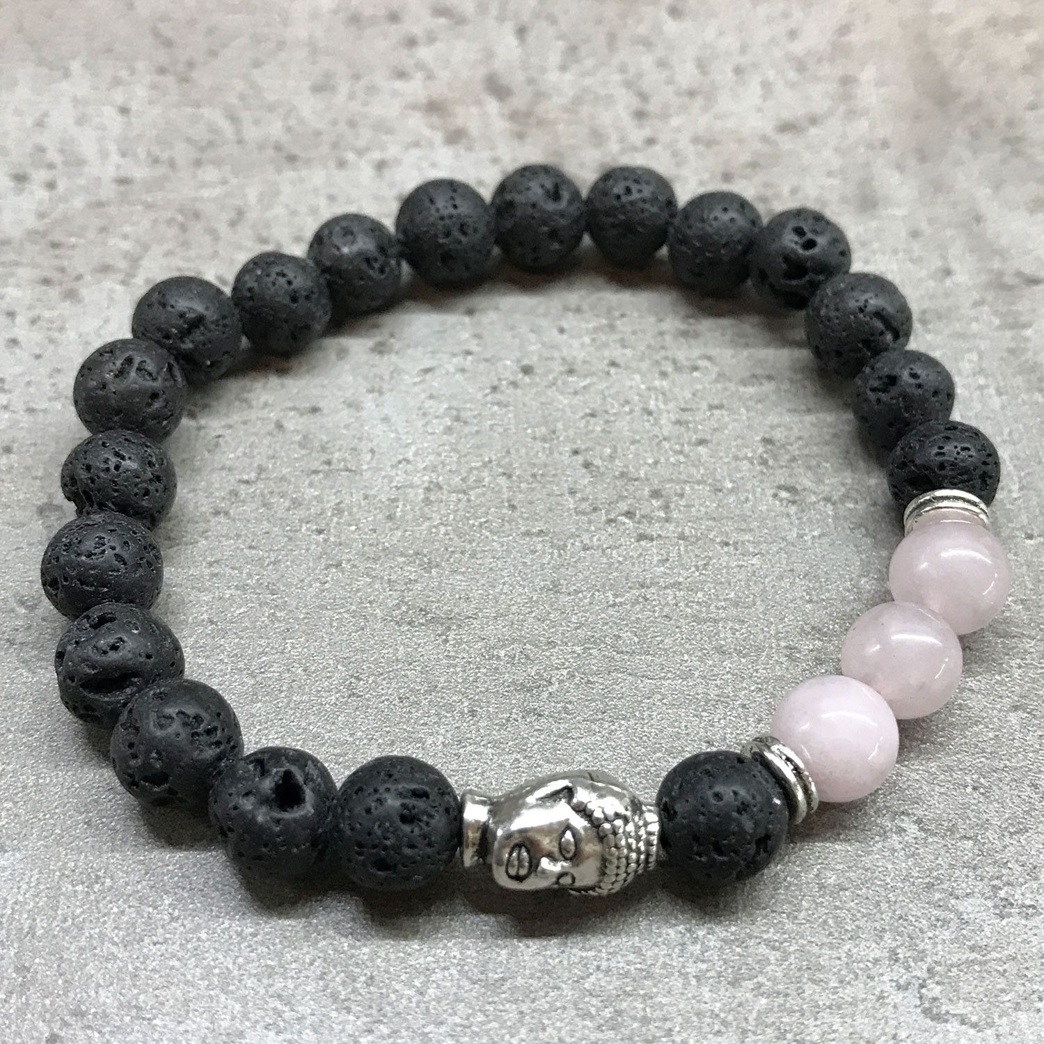 Pulsera de Piedra de Lava - Buda - Cuarzo Rosa - Imagen 2