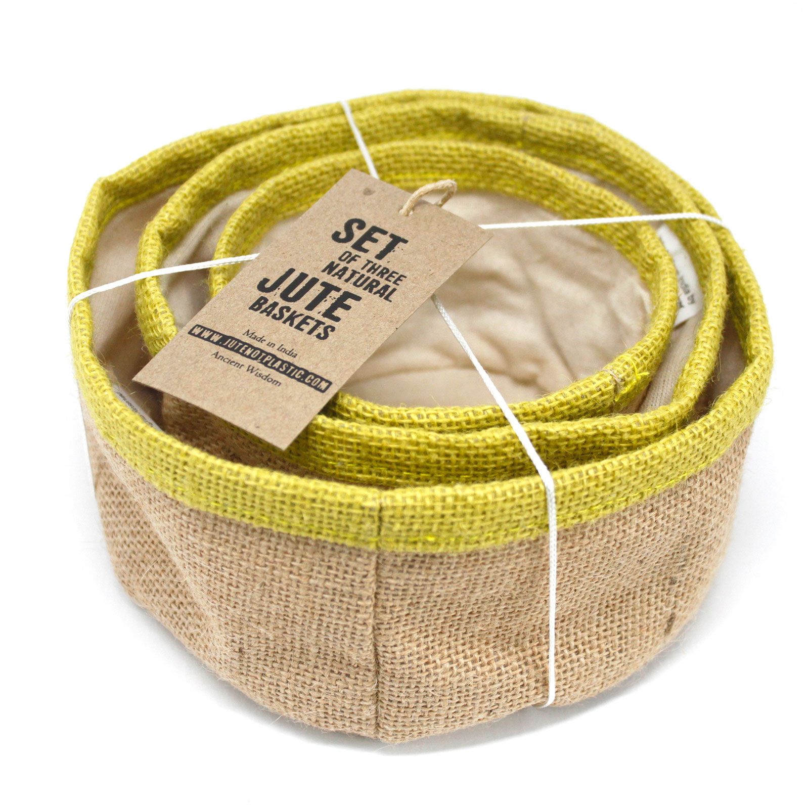 Conjunto de 3 cestas de yute natural - Oliva - Imagen 2