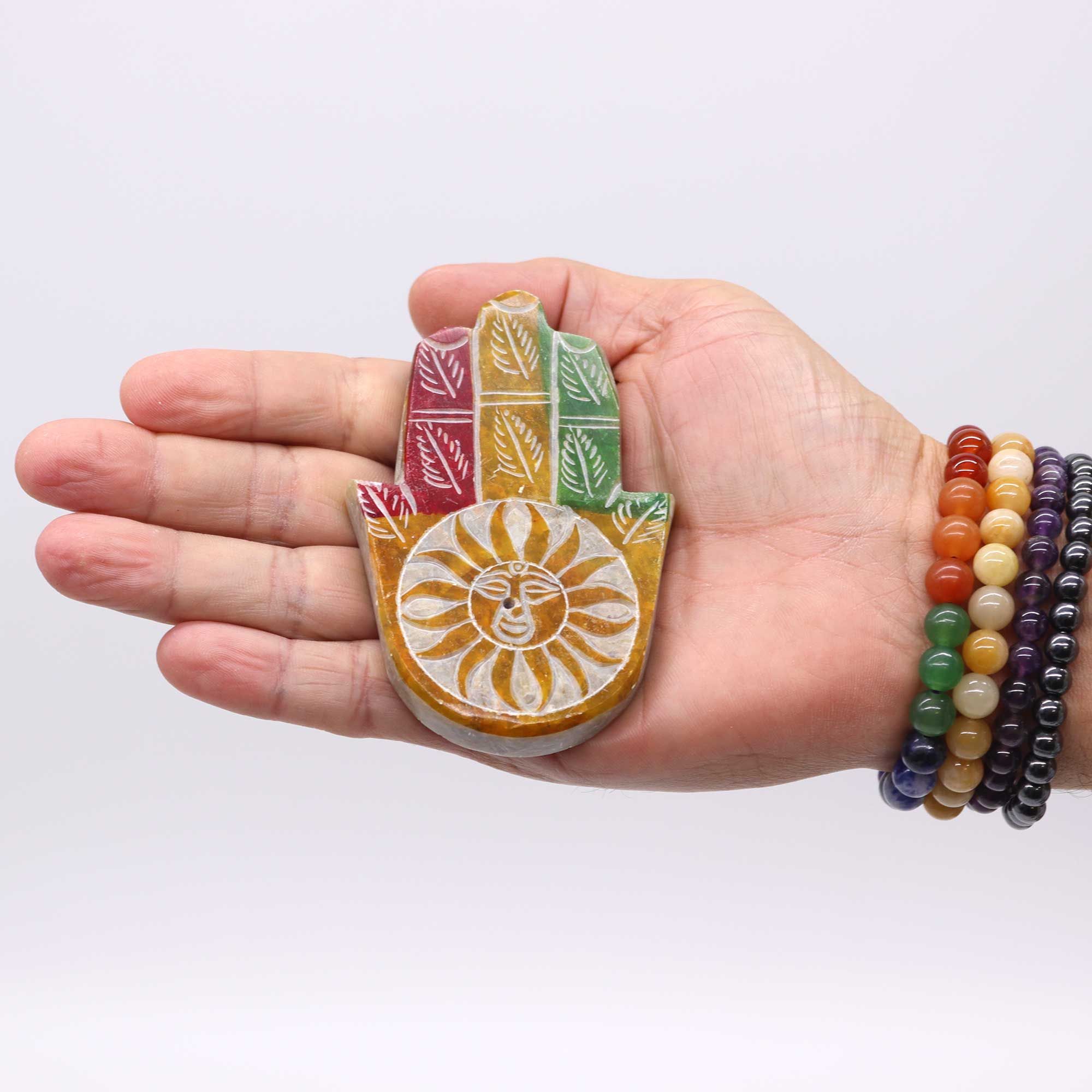 Porta Incienso Hamsa de Esteatita 9x6cm -Cara de Sol - Imagen 2