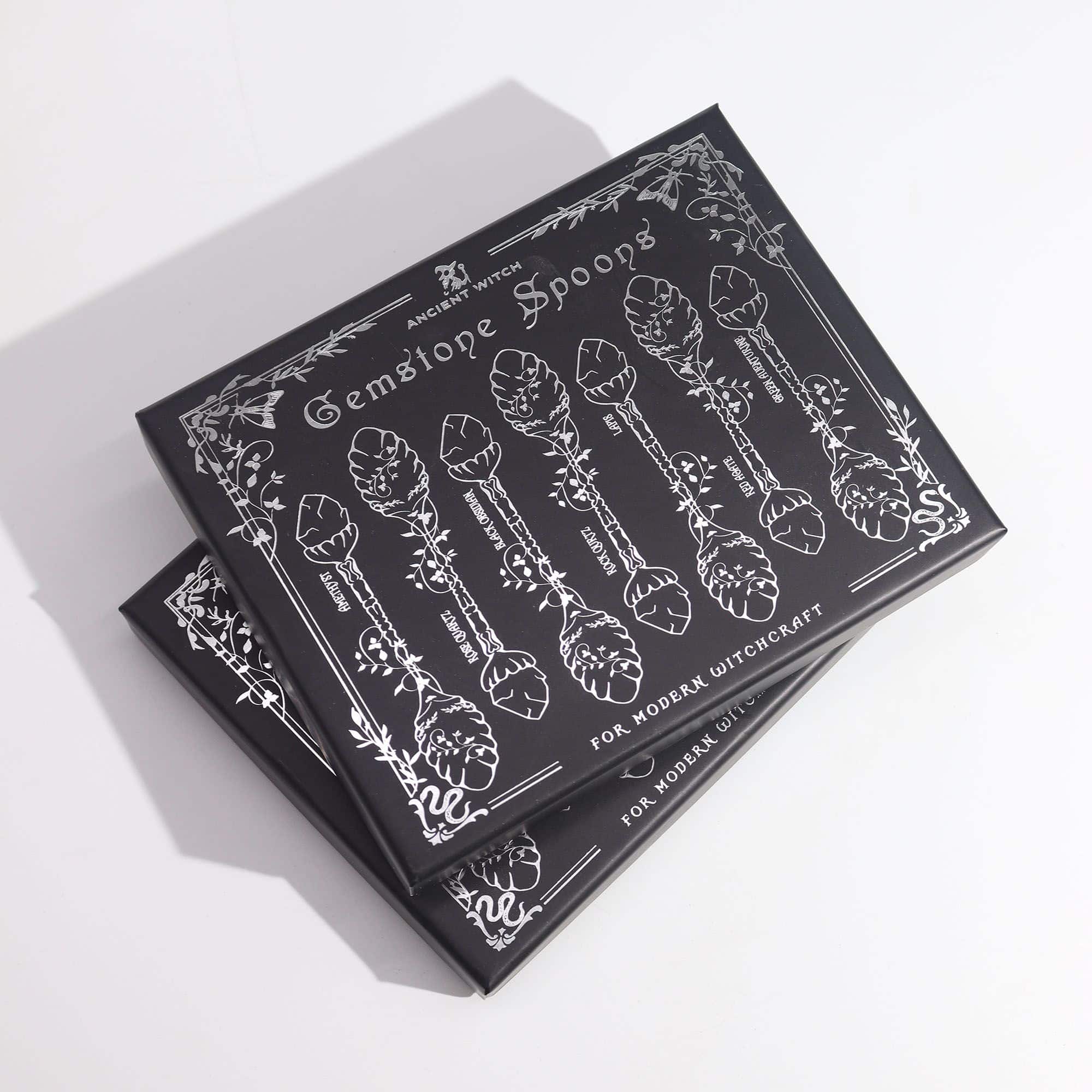 Juego de 7 Cucharas de Bruja de Cristal de Piedra Preciosa de Plata Oscura - Imagen 2