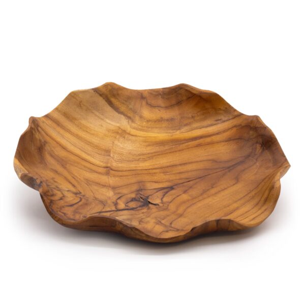 Frutero redondo liso de madera de teca - 28x5.5cm - Imagen 3