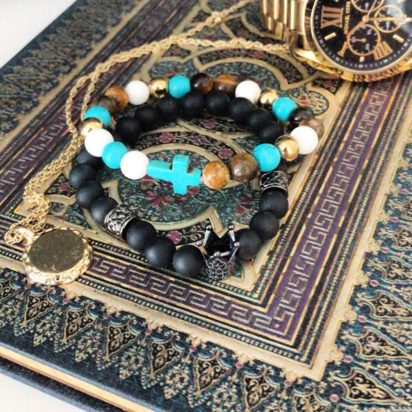Ala de ángel / Ágata negra - Pulsera de piedras preciosas - Imagen 4