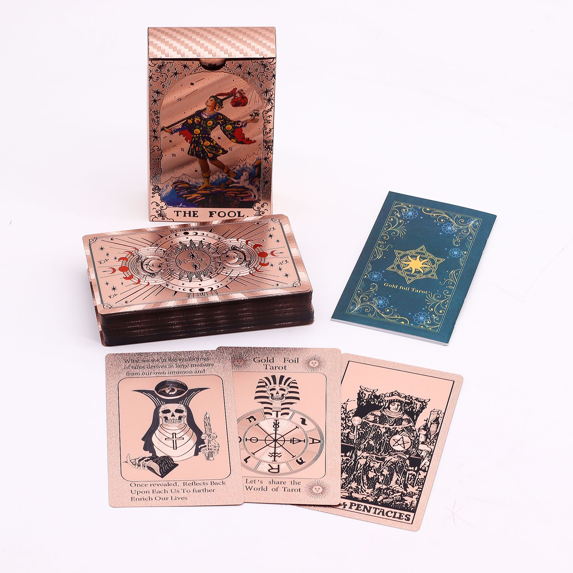 Set de cartas de Tarot con foil en oro rosa - Fase lunar - con folleto - Imagen 2