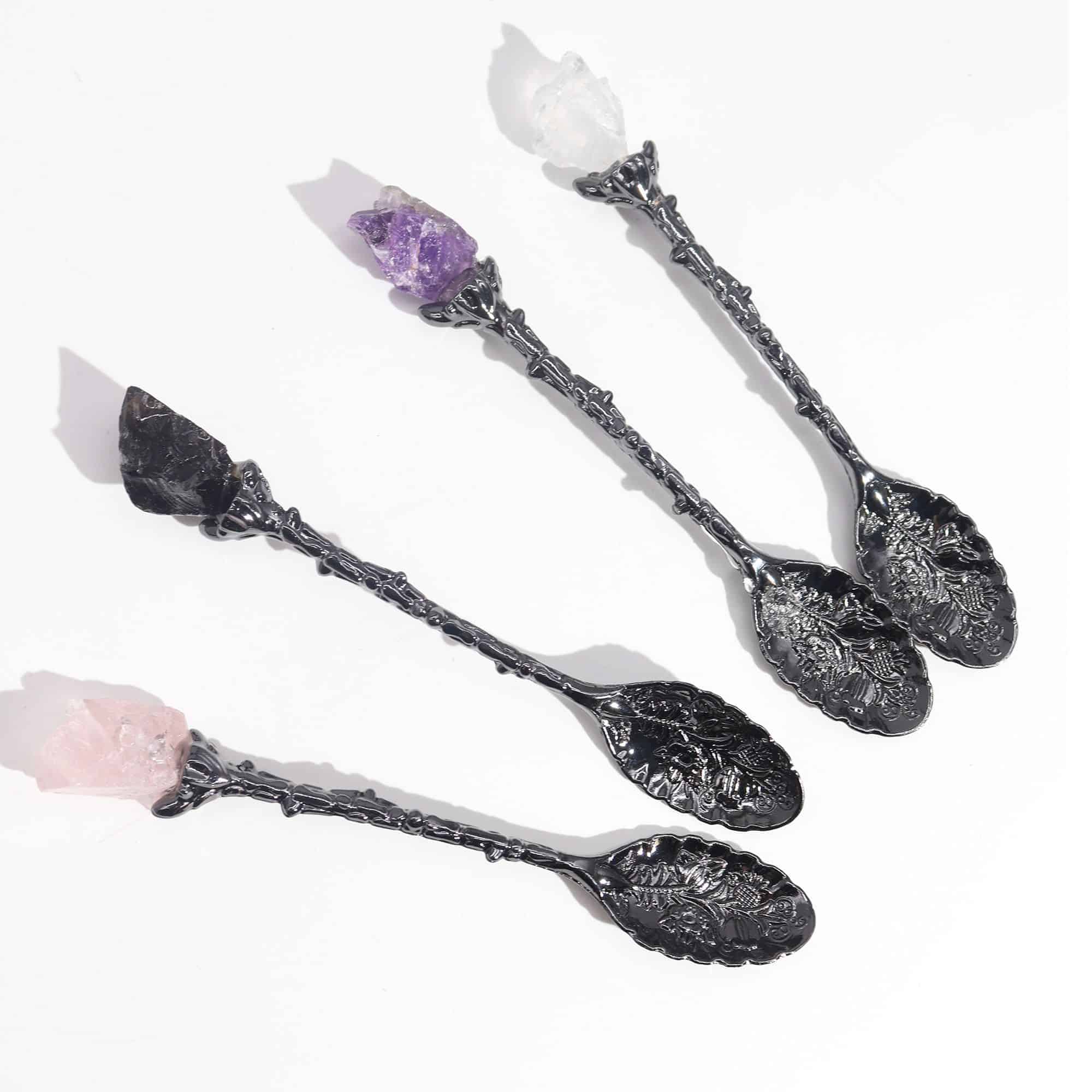 Juego de 7 Cucharas de Bruja de Cristal de Piedra Preciosa de Plata Oscura - Imagen 4