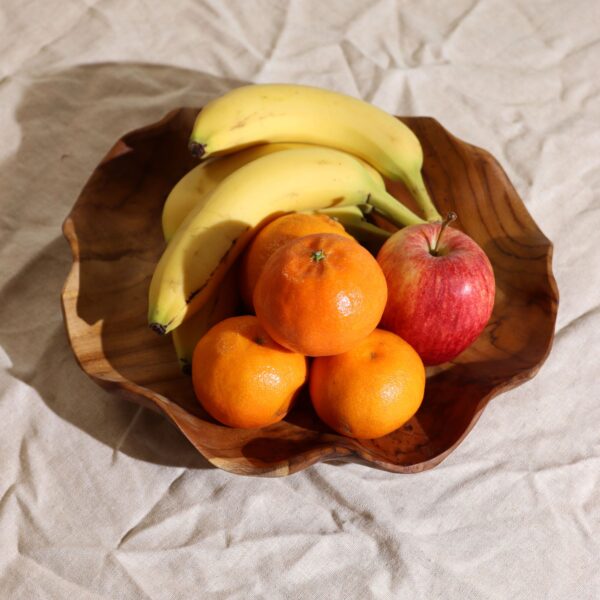 Frutero redondo liso de madera de teca - 28x5.5cm - Imagen 2