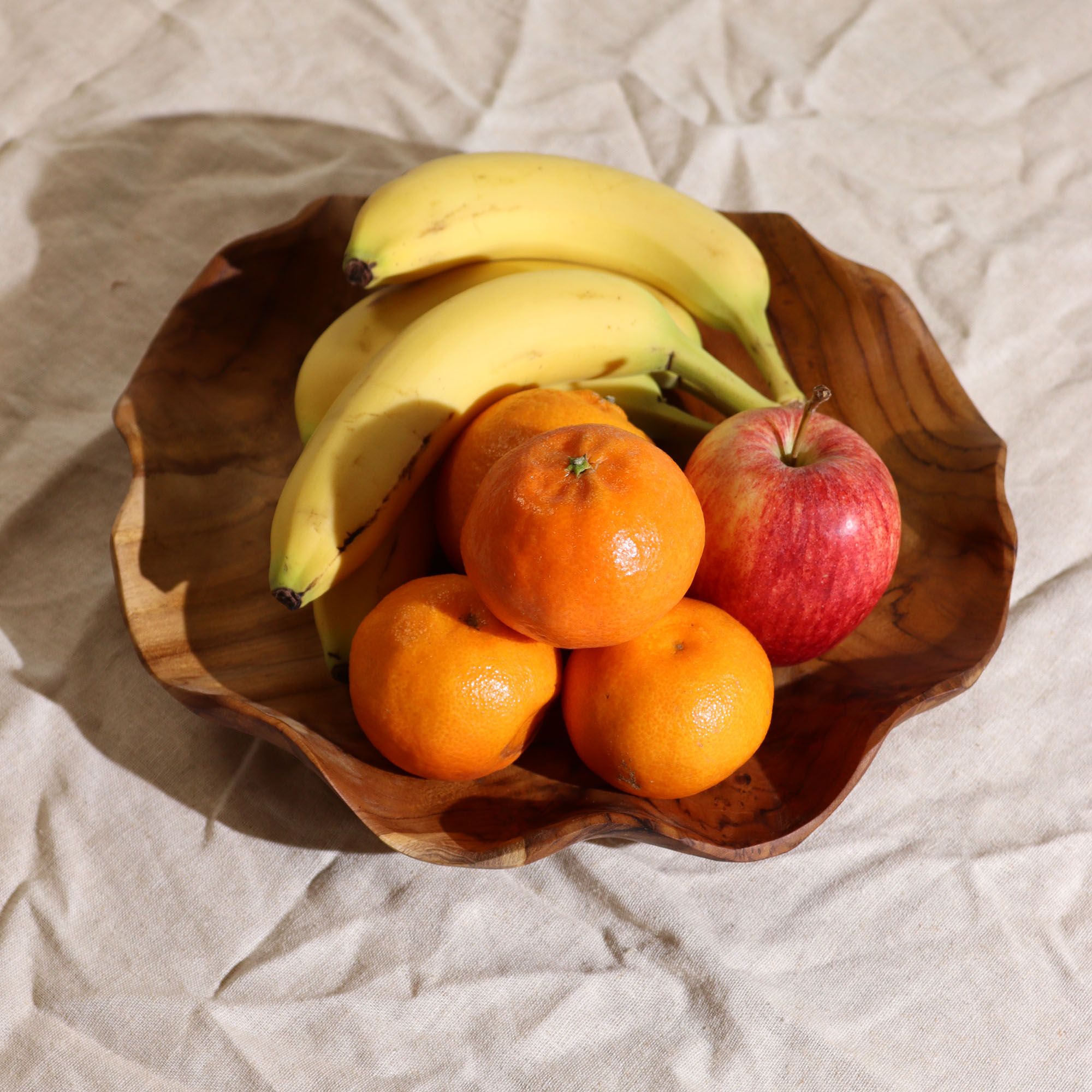 Frutero redondo liso de madera de teca - 28x5.5cm - Imagen 2