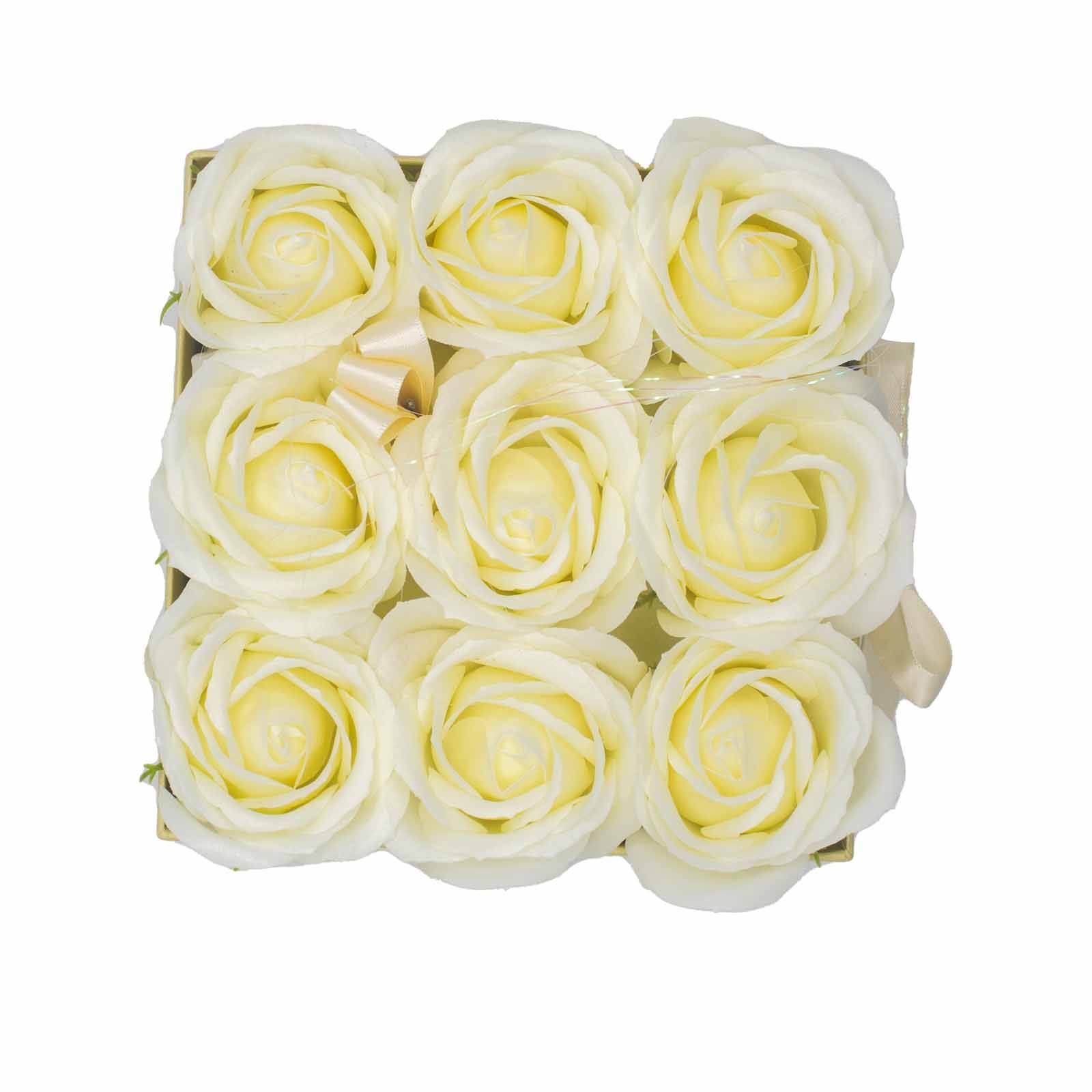 Caja de Regalo - Flor de Jabón  9 Rosas Crema - cuadrado - Imagen 4