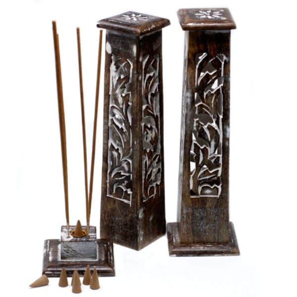 Tapered Incense Tower Washed Des2 - Mango Wood - Imagen 2