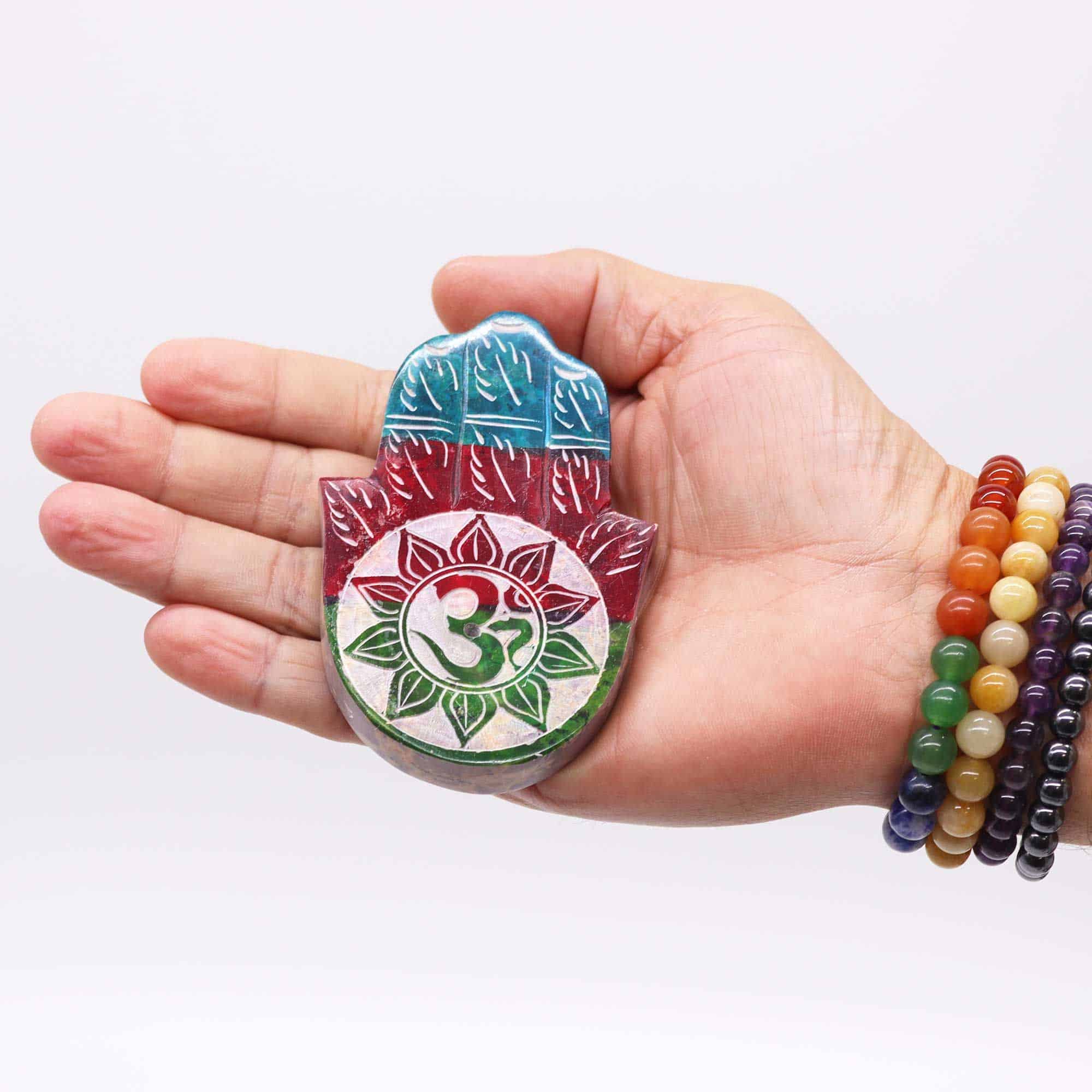 Porta-incienso Hamsa de esteatita 9x6cm -OM - Imagen 3