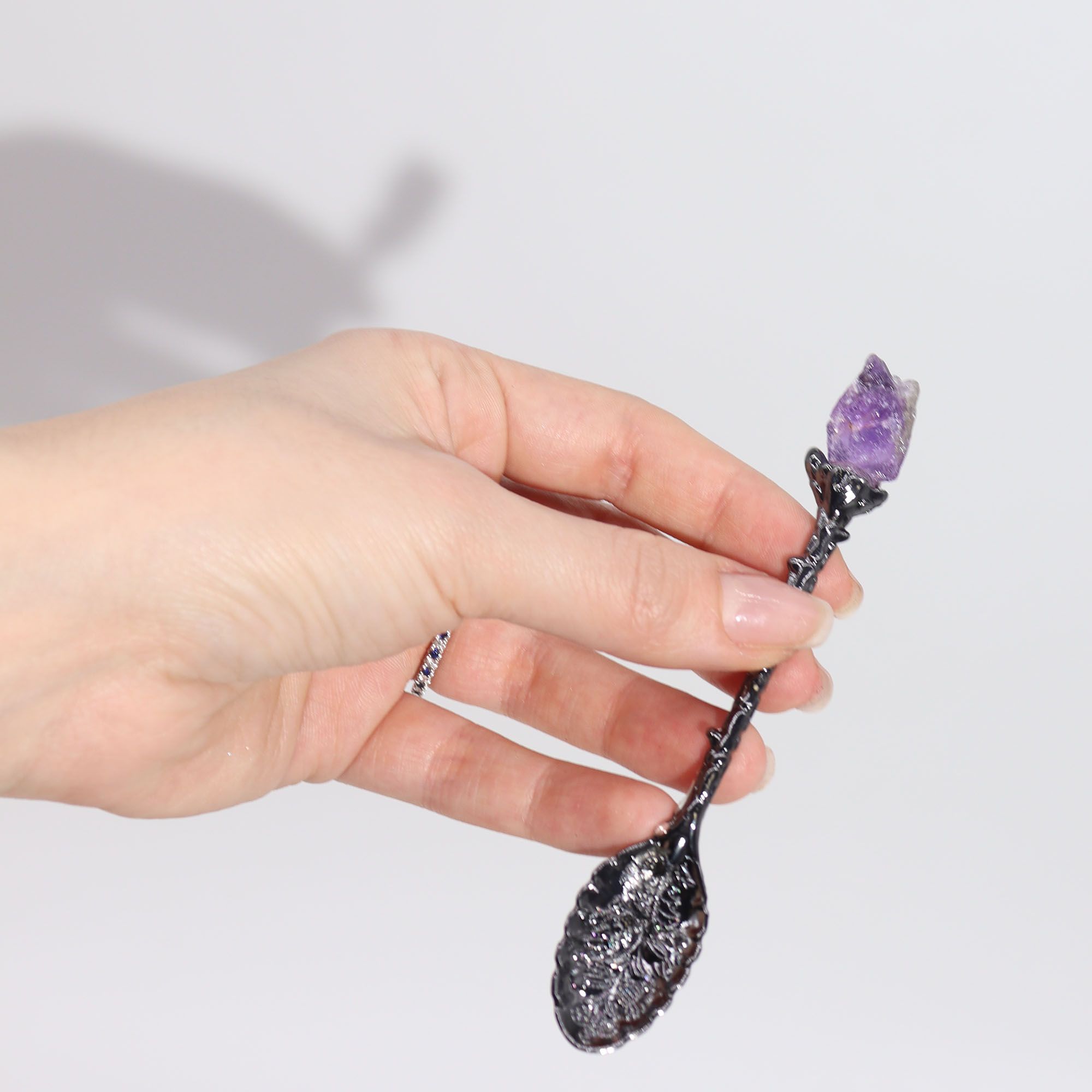 Juego de 7 Cucharas de Bruja de Cristal de Piedra Preciosa de Plata Oscura - Imagen 5