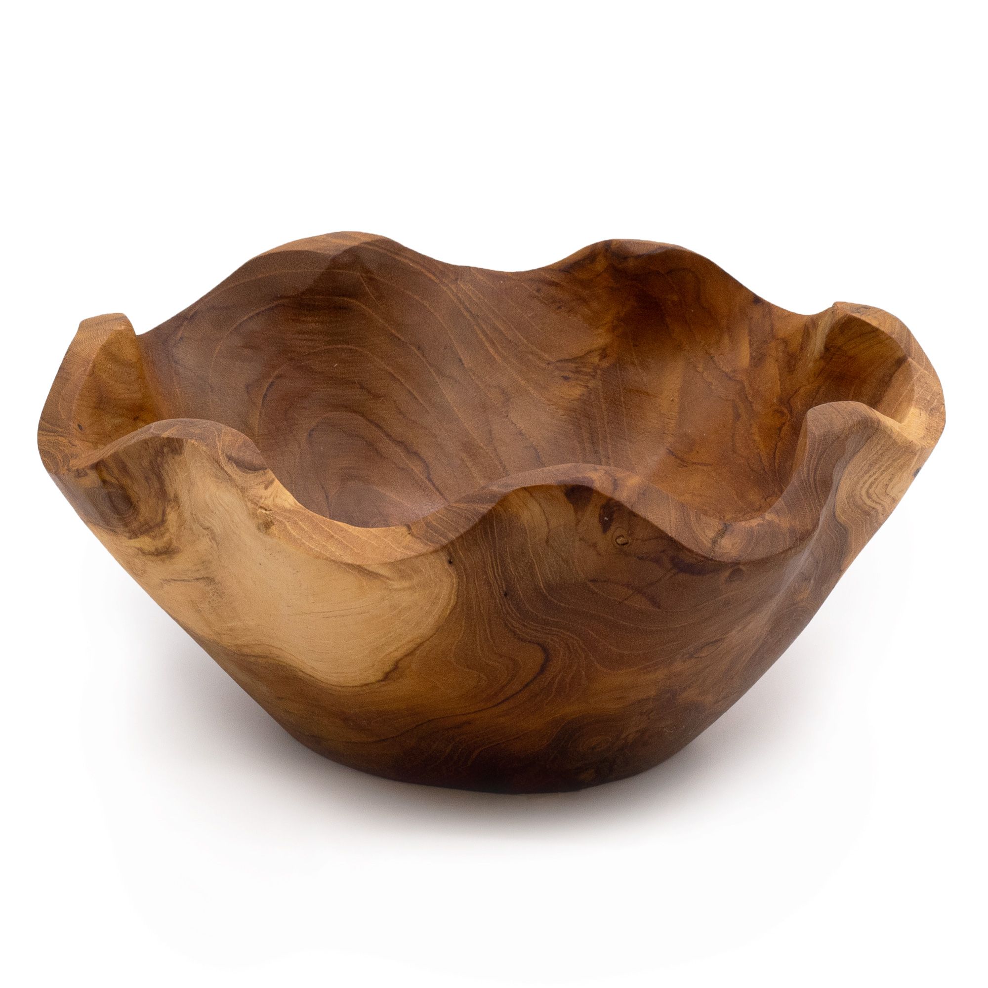 Frutero mediano de madera de teca lisa - 21x9cm - Imagen 3