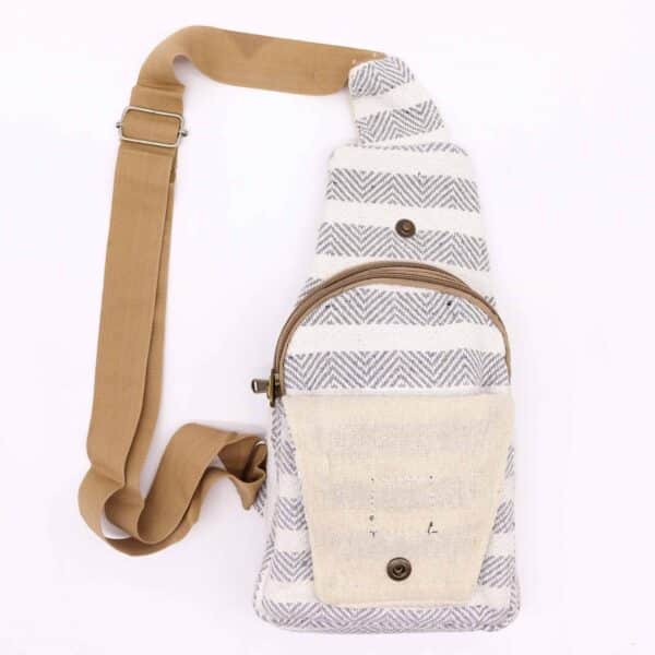 Bolso Bandolera de Algodon Natural - Gris y Blanco - Imagen 2
