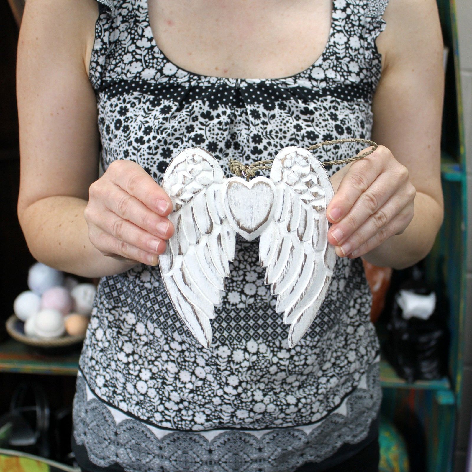 Doble alas de ángel y corazón hecho a mano - 15cm - Imagen 5