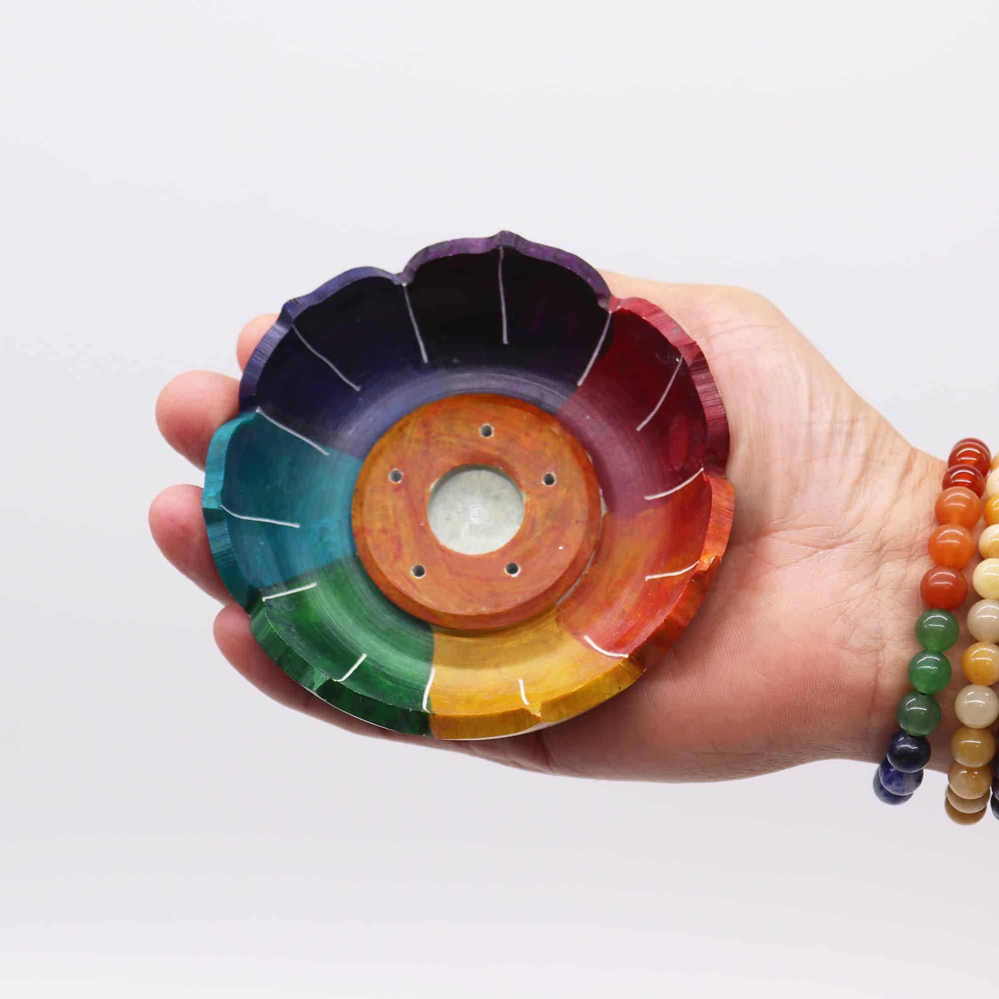 Porta-incienso Flor de Loto de Esteatita 10x3cm - Colores de los Chakras - Imagen 2