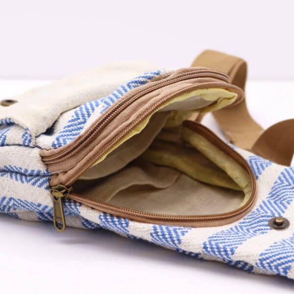 Bolso Bandolera de Algodon Natural - Azul y Blanco - Imagen 4