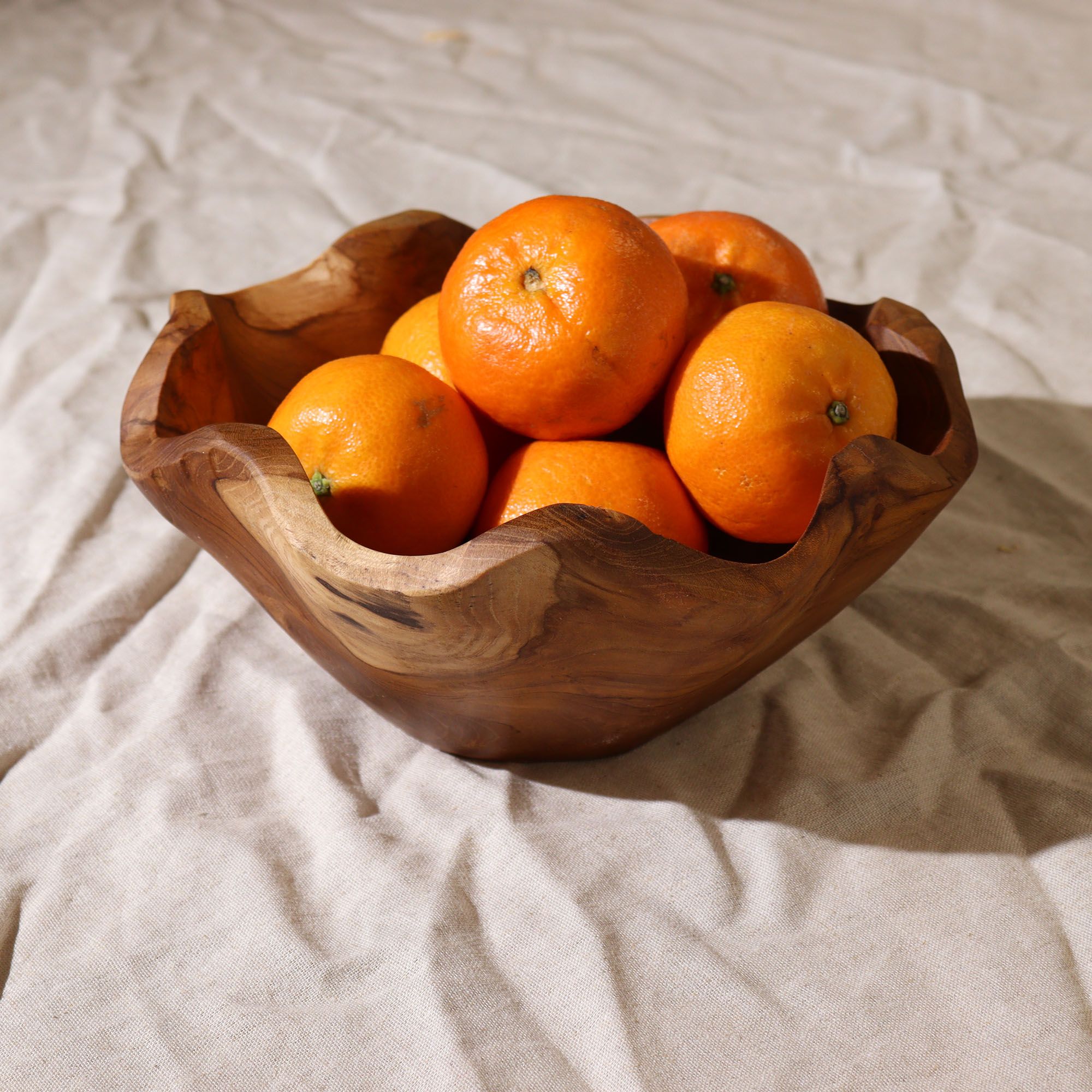 Frutero mediano de madera de teca lisa - 21x9cm - Imagen 2