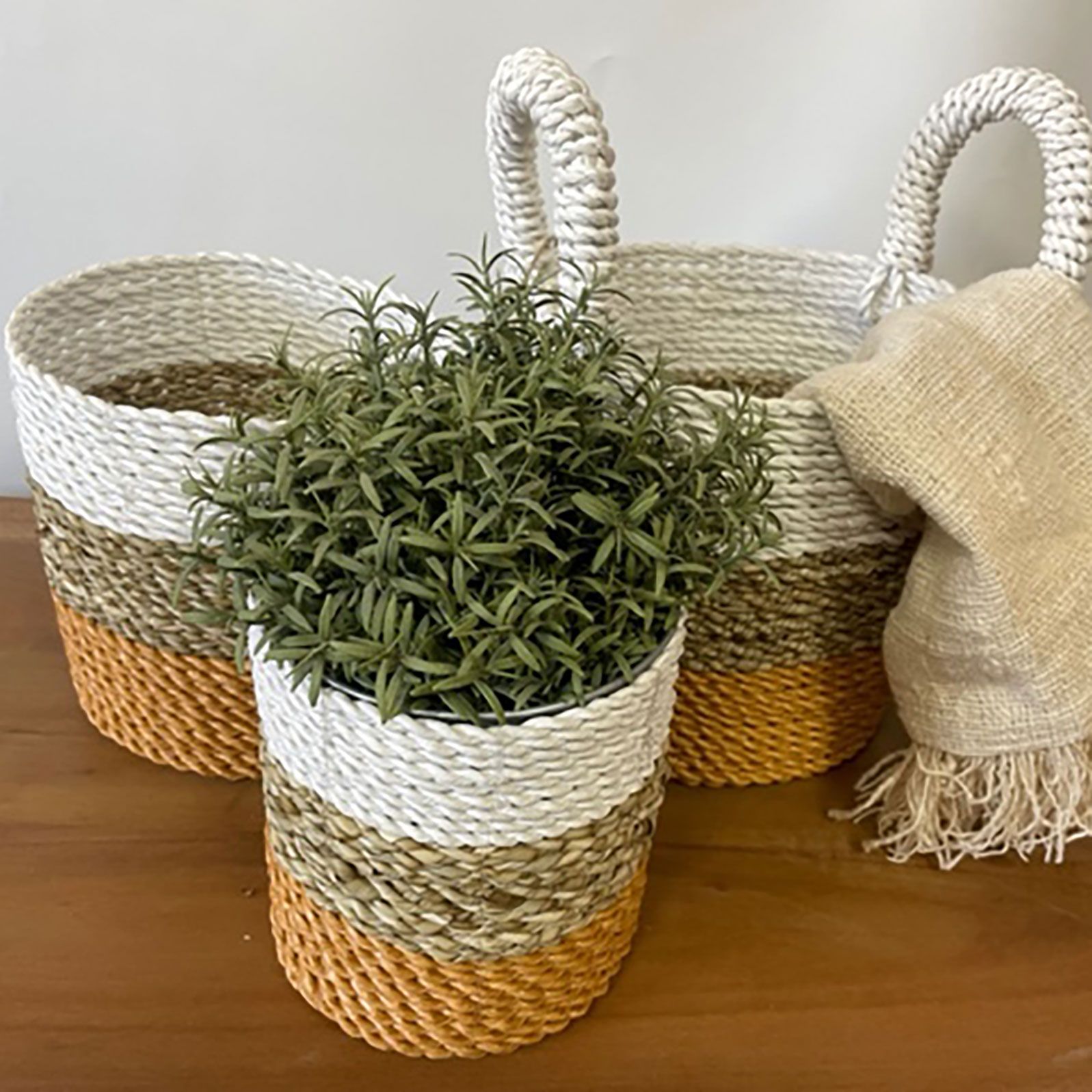 Juego de cestas de algas marinas - Naranja/Natural/Blanco - Imagen 6