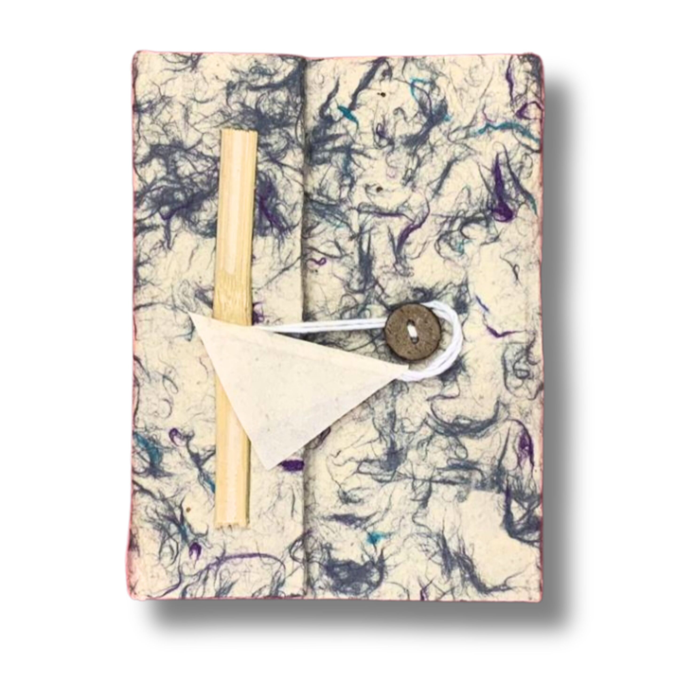 Cuaderno de algodón azul mixto Lokta grande (21x15cm) - 45 hojas - incluye marcador