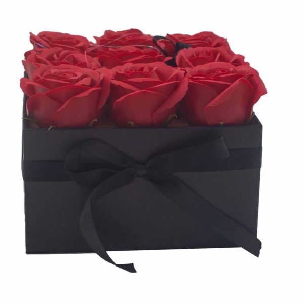 Caja de Regalo - Flor de Jabón  9 Rosas rojo - cuadrado - Imagen 4