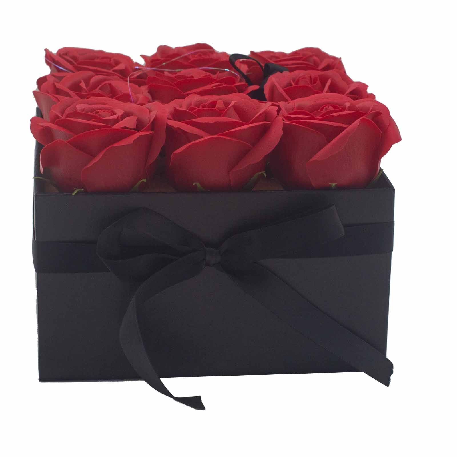 Caja de Regalo - Flor de Jabón  9 Rosas rojo - cuadrado - Imagen 4