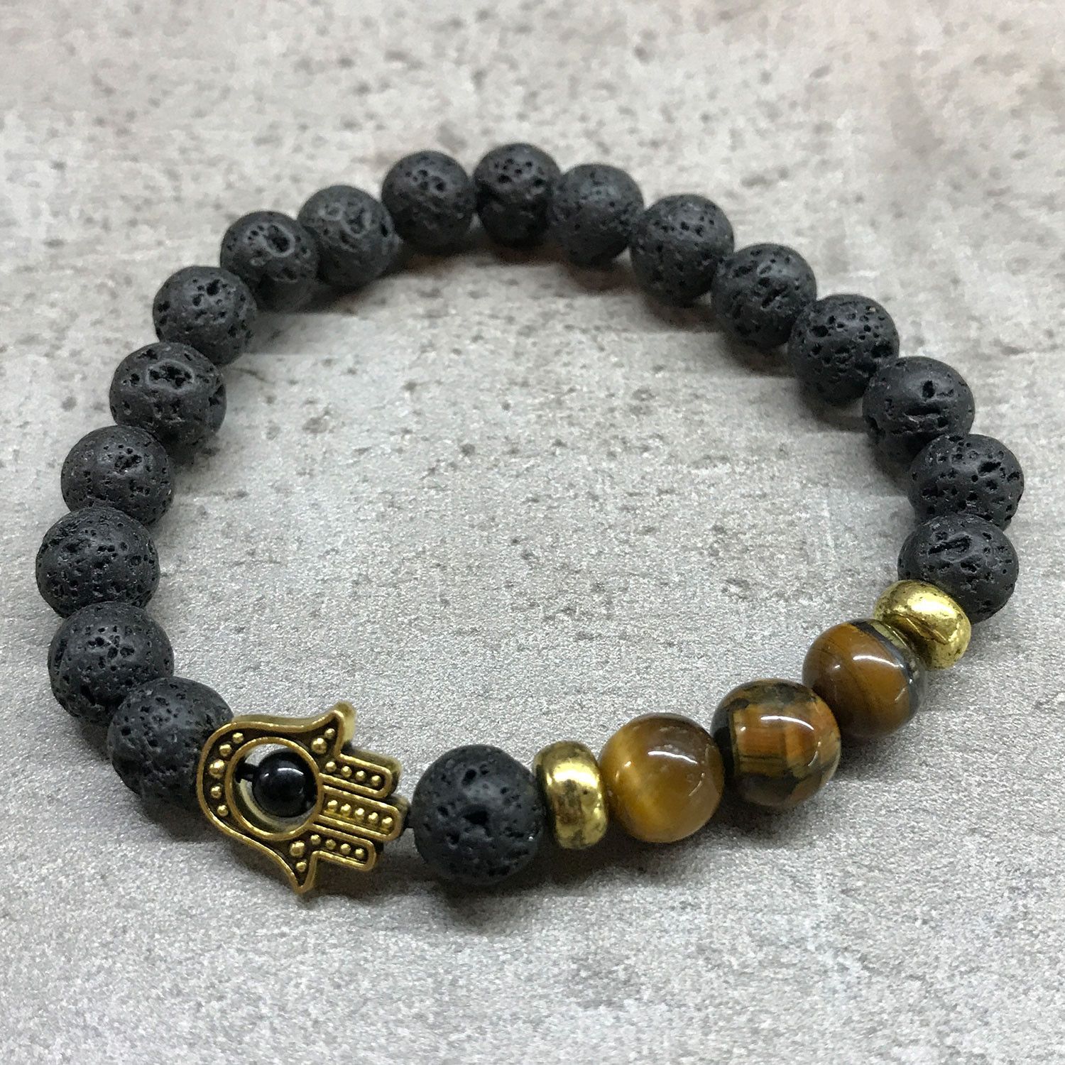 Pulsera de Piedra de Lava - Hamsa - Ojo de tigre - Imagen 2