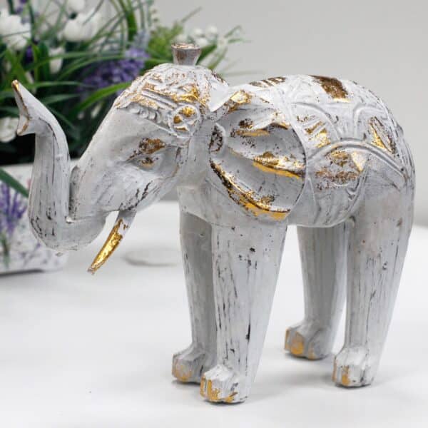 Elefante Tallado en Madera - Oro Blanco - Imagen 2