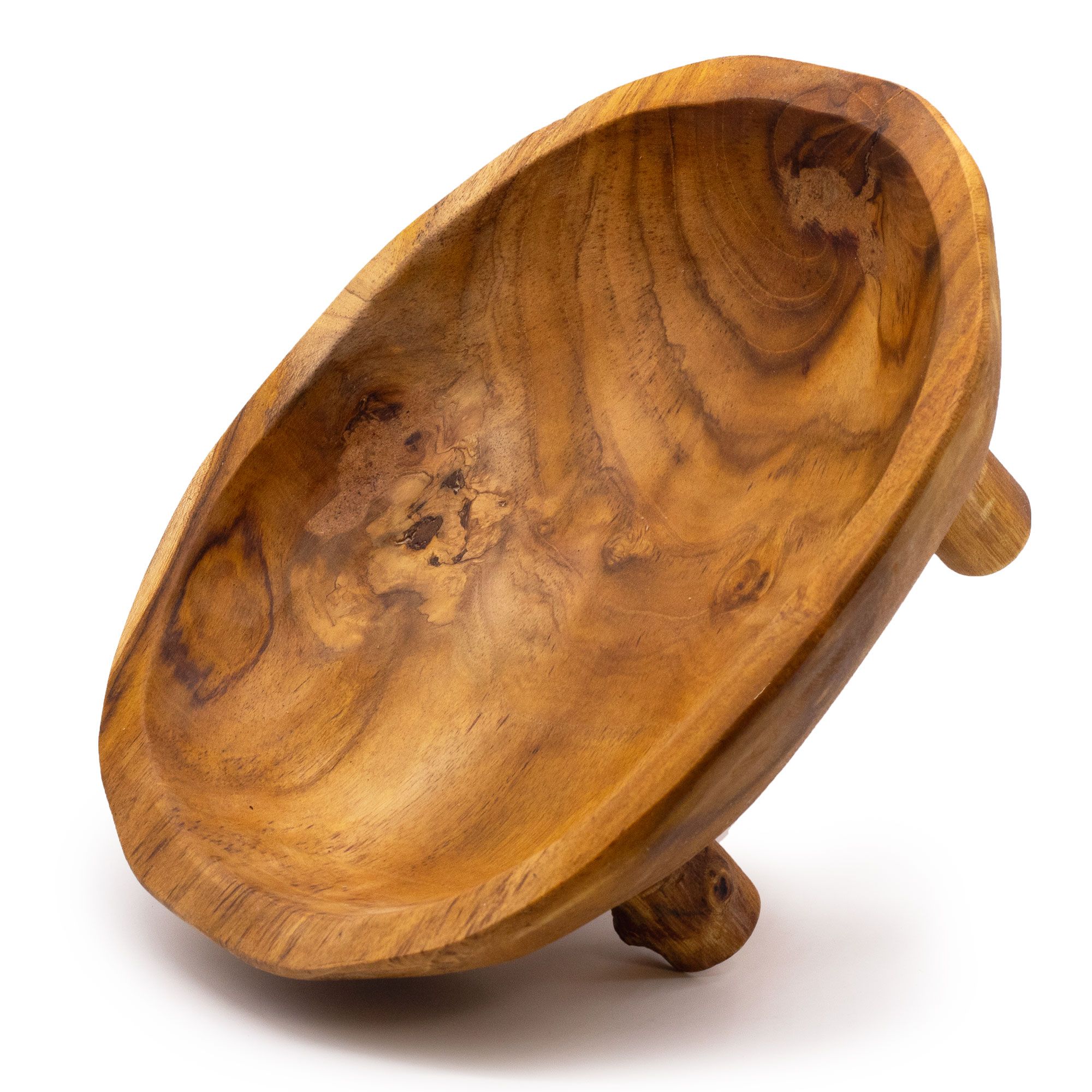 Frutero de madera de teca lisa sobre patas - 30x23x10cm - Imagen 2