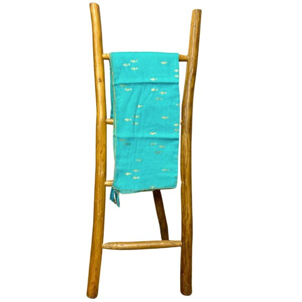 Colección Nómada Sari Mediterráneo - Pareo - Diseño de Peces en Turquesa y Oro - Imagen 2