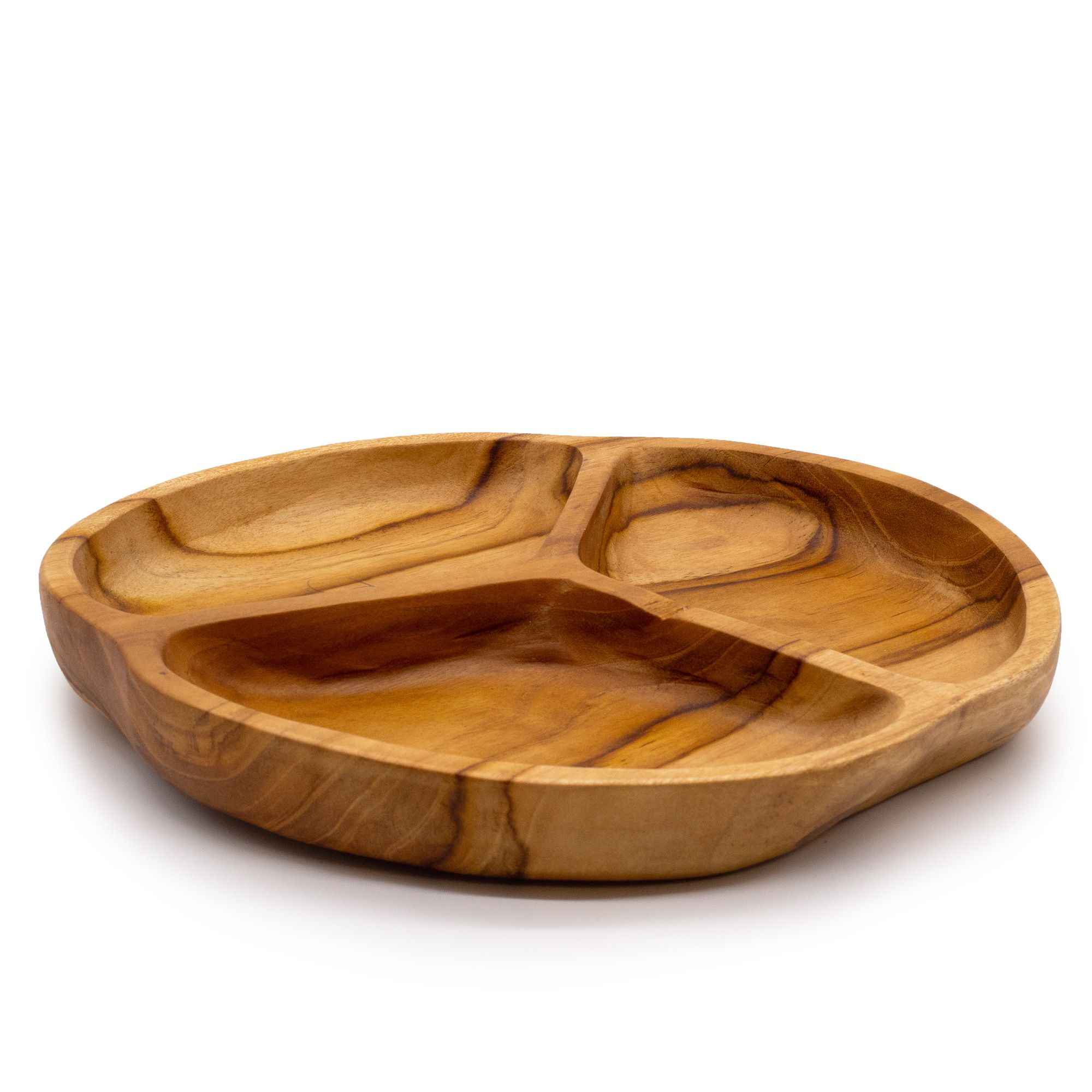 Frutero de madera de teca lisa de tres secciones - 30x4cm - Imagen 2