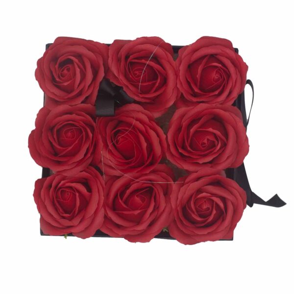 Caja de Regalo - Flor de Jabón  9 Rosas rojo - cuadrado - Imagen 3