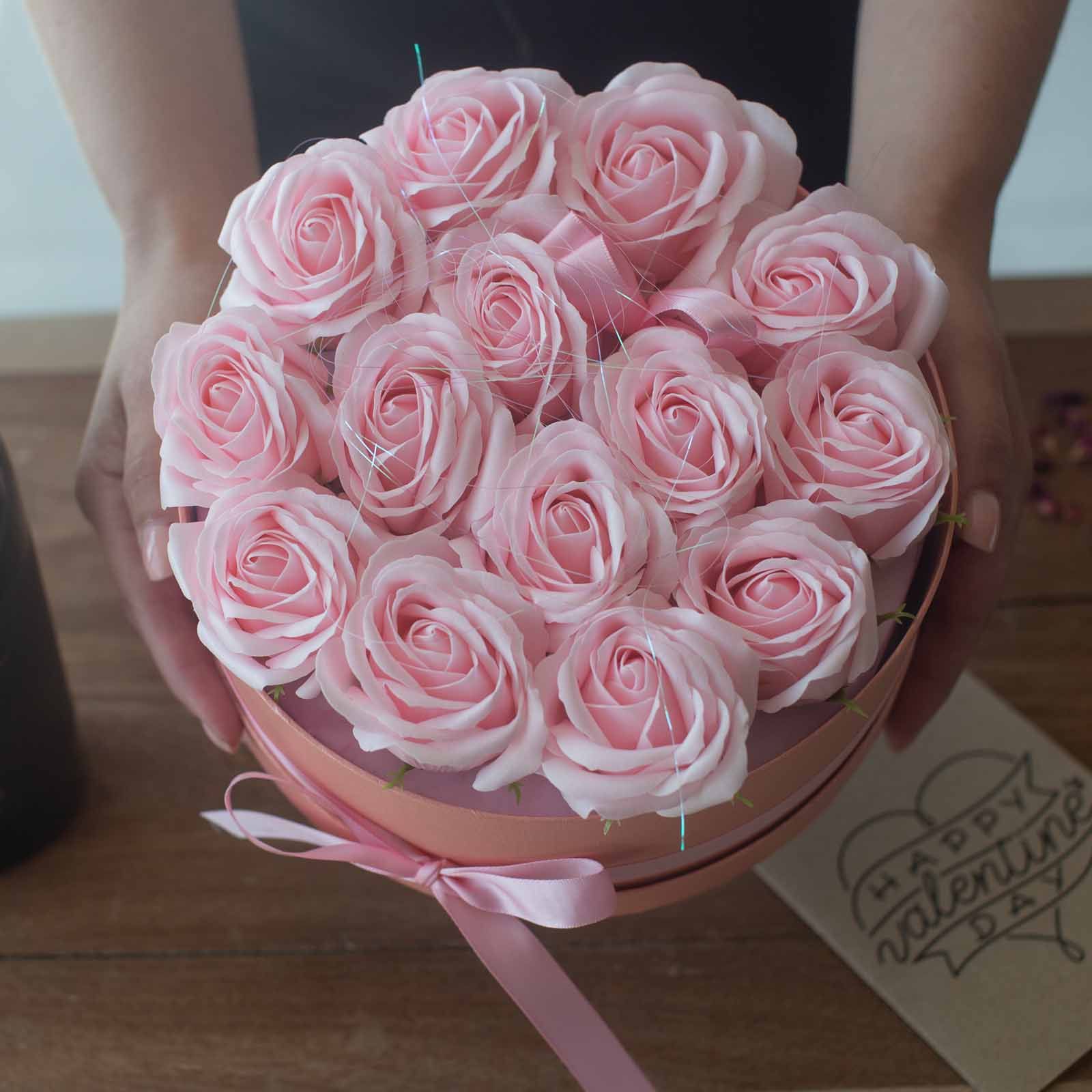 Caja de Regalo - Flor de Jabón  14 Rosas Rosas - ronda - Imagen 10