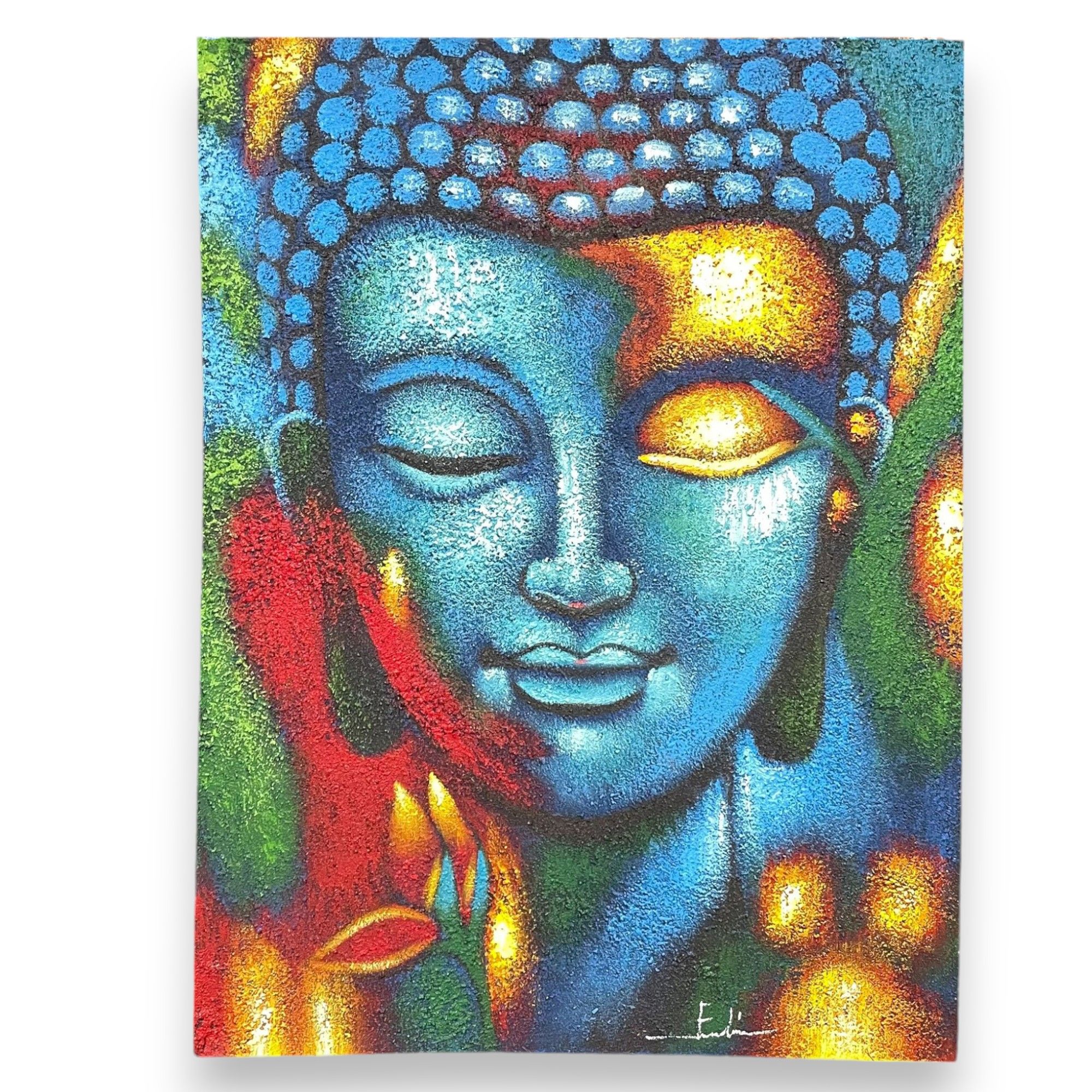 Pintura de Buda - Flor azul y dorada