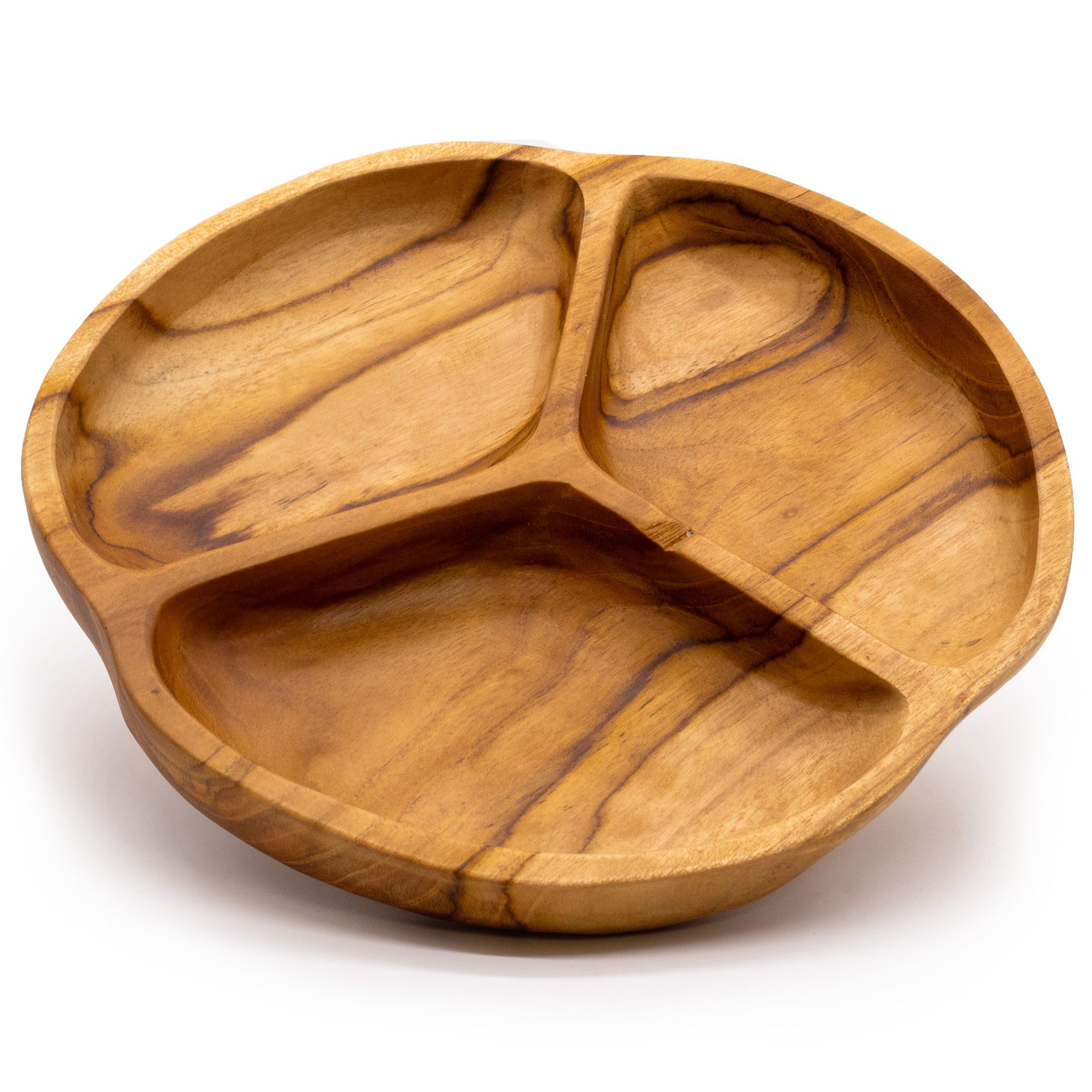 Frutero de madera de teca lisa de tres secciones - 30x4cm - Imagen 3