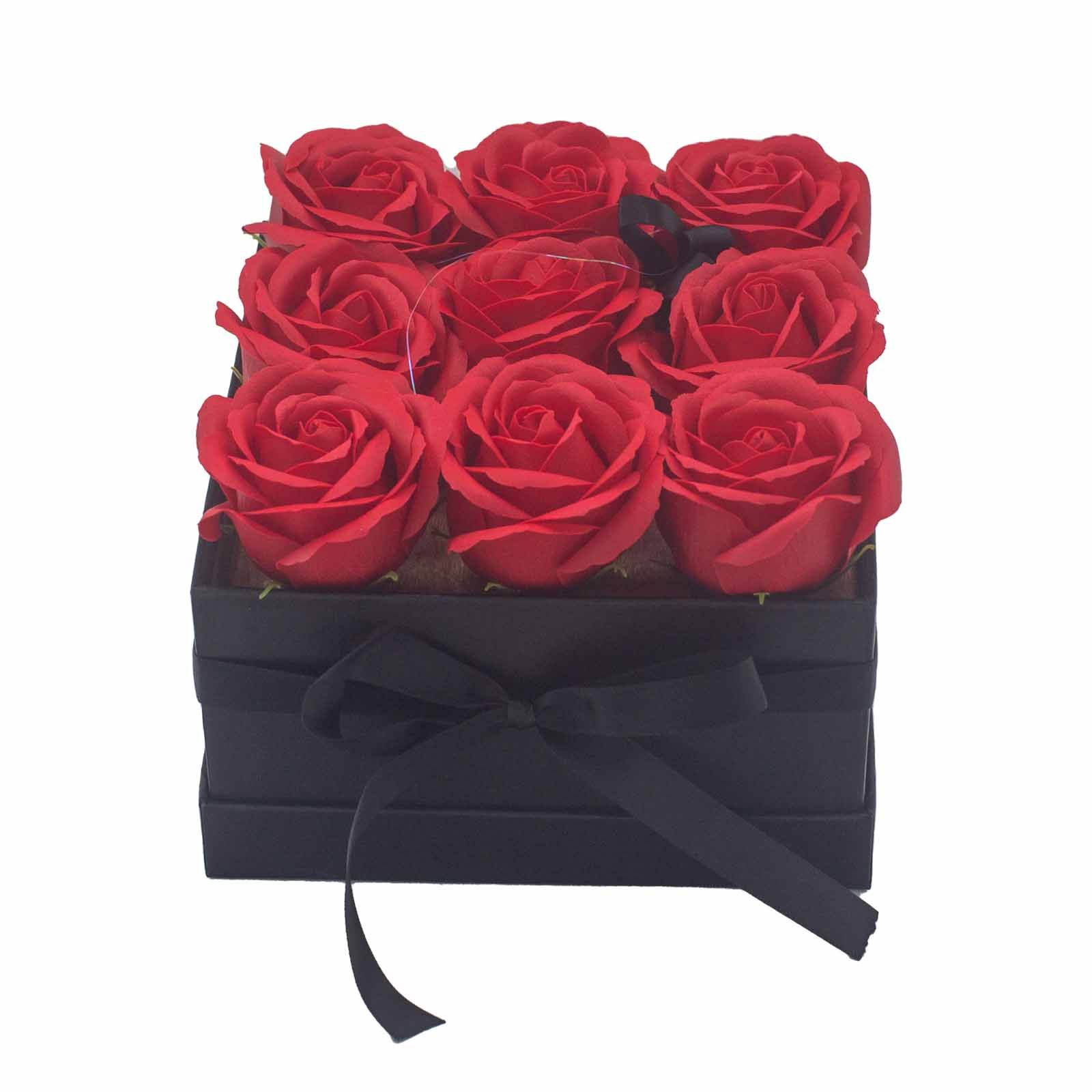 Caja de Regalo - Flor de Jabón  9 Rosas rojo - cuadrado - Imagen 7