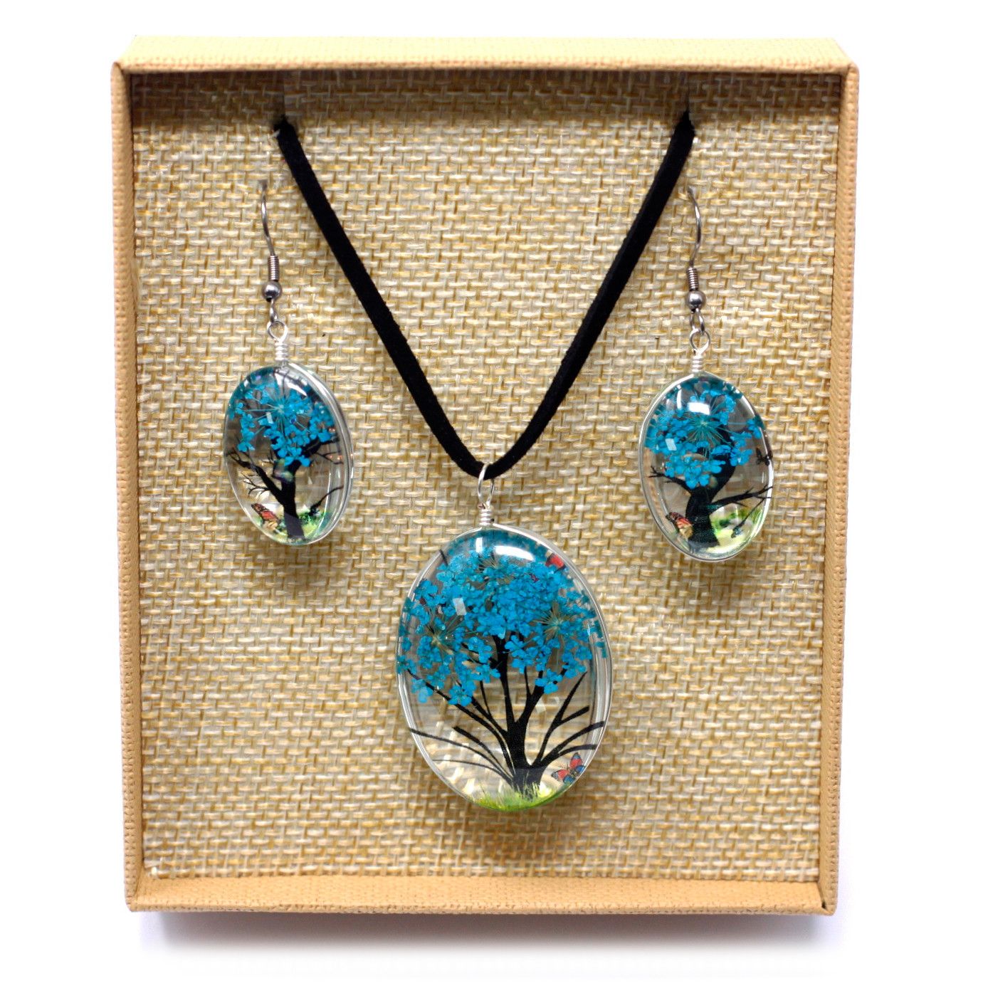 Flores Prensadas - Arbol De La Vida - azul verde - Imagen 6