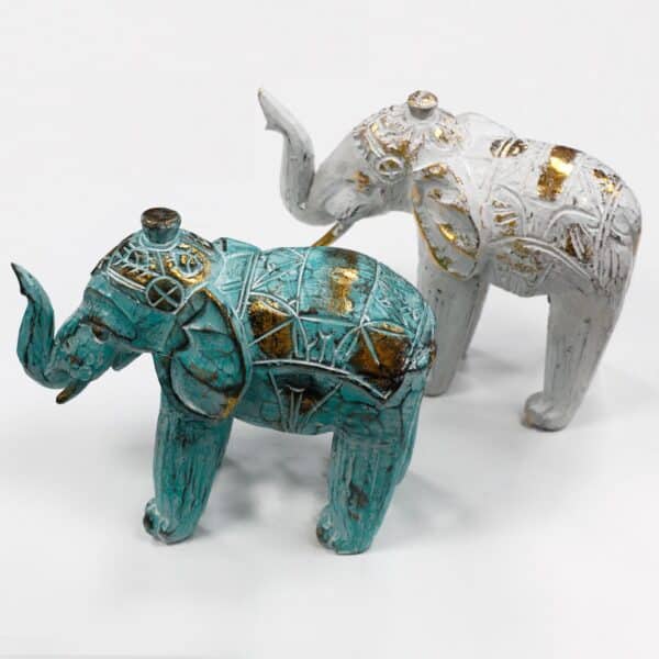 Elefante Tallado en Madera - Oro Turquesa - Imagen 4