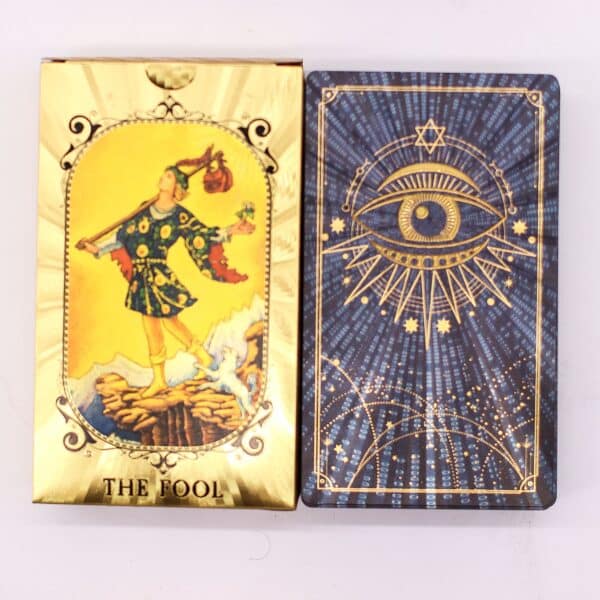 Conjunto de cartas de tarot con foil azul y dorado - Ojo que todo lo ve - con folleto - Imagen 3