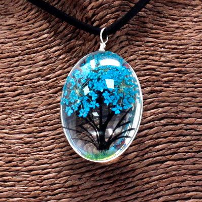 Flores Prensadas - Arbol De La Vida - azul verde - Imagen 3
